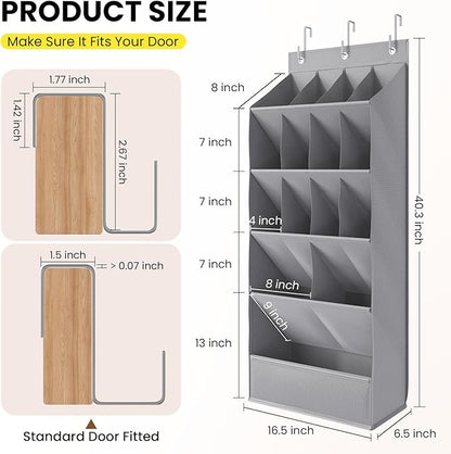 18 Pairs Over the Door Shoe Organizer, Shoe Rack for Closet Door with Large Breathable Pockets, Hanging Shoes Rack for Boots, Behind the Door Organizer Shoe Holder for Categorized Storage, Grey ﻿