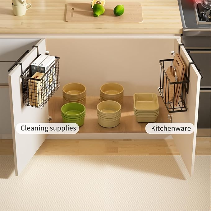 DTUQYX 3 Pack Over Cabinet Door Organizer - Adjustable Cabinet Door Organizer with Towel Rack,Hanging Over the Door Organizer for Cutting Board, Plastic Wrap, Aluminum Foil, Cleaning Supplies, Baking