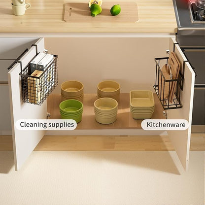 DTUQYX 3 Pack Over Cabinet Door Organizer - Adjustable Cabinet Door Organizer with Towel Rack,Hanging Over the Door Organizer for Cutting Board, Plastic Wrap, Aluminum Foil, Cleaning Supplies, Baking