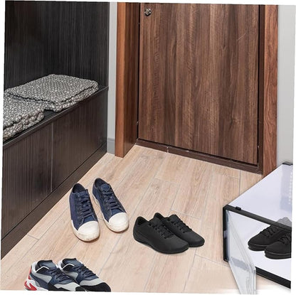 2 Pcs Stackable Shoe Storage Boxes Thickened Plastic Shoe Organizer Containers with Drawer Design Space-saving for Sneakers and Boots Black