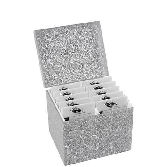 10 Layers Acrylic Eyelash Storage Box,Eyelash Holder Extension Tool,Makeup Organizer False Eyelashes Glue Pallet Holder, Grafting Eye lashes Close-Packed Display with 10 Pallets (Silver)