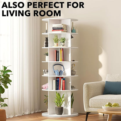 SpaceAid Rotating Shoe Rack 6 Tier Organizer, High Bottom Design Shoe Tower Spinning Storage Lazy Susan, Revolving Rack 360, Closet Handbag Display Rotate Organizers (White)