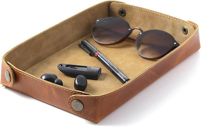 Premium Leather Valet Tray for Women and Man, Portable Entryway Table Tray Bedside Nightstand Desk Tray, Desk Organizer For Keys, Wallet, Watch, Coin, Phone, Sun Glasses, Ear Phone (Large)