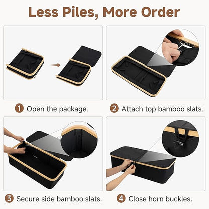 StorageWorks Underbed Storage Containers with Lids, 2-Pack 7" Low Profile Under Bed Storage Box with Bamboo Frame for Clothes, Bedding, Blankets and Shoes, 42L Sturdy Fabric Organizer, Black
