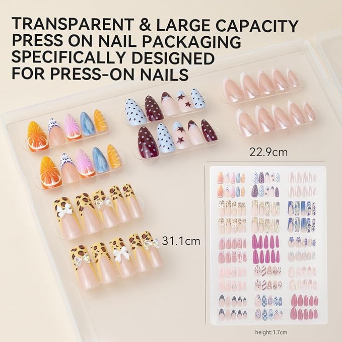 Nails Storage Box with Stand for Fake Nail,Large Empty Nail Box Case Use for Press On Display & Storage,Nail holder for Painting Practice,Acrylic Nail Display Stand for Design Home