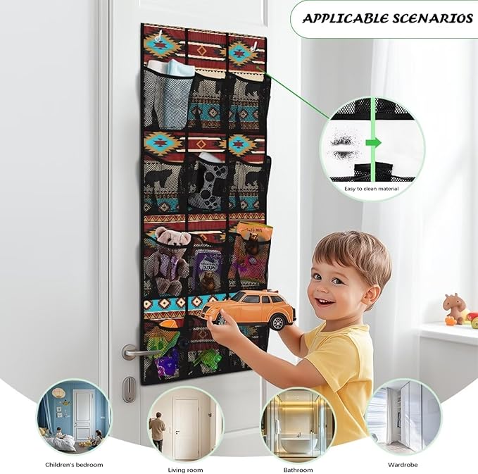 Ethnic Bear Over the Door Shoe Organizer 12 Large Mesh Pockets Foldable Shoe Rack for Door Hanging Shoe Organizer Shoe Holder