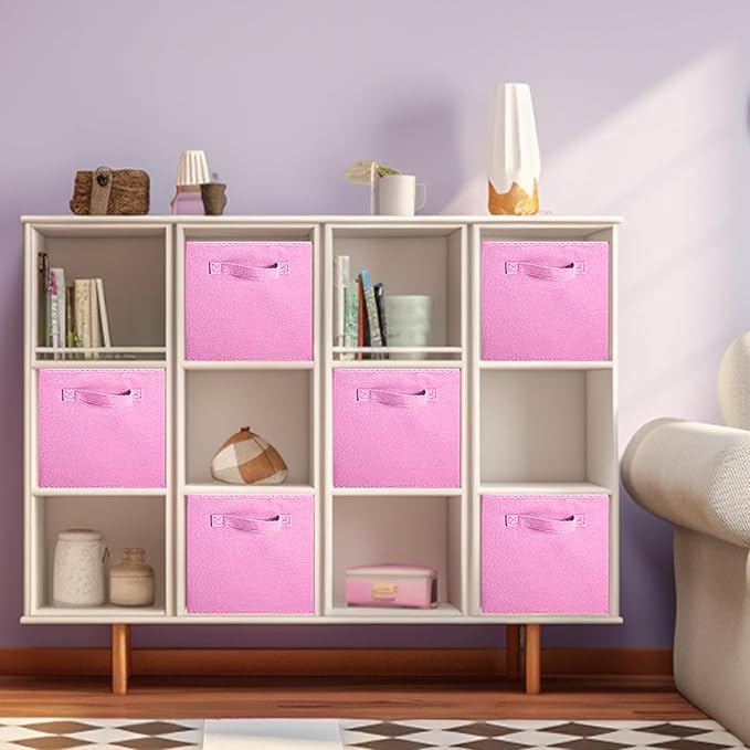 ShellKingdom Storage Bins, Foldable Fabric Storage Cubes And Cloth Storage Organizer Drawer For Closet And Toys Storage, 13 X 13 X 13 INCH, 2 Pack (Pink)