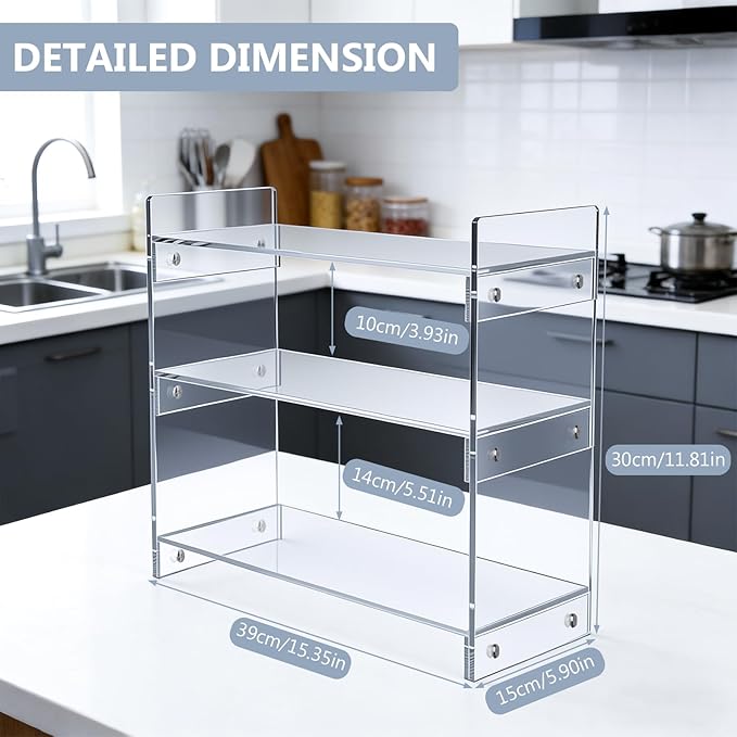 BestYiJo 3-Tier Coffee Station Organizer Countertup - Spacious Acrylic Storage Shelf for Coffee Bar & Kitchen, Holds Mugs, Beans, Syrups, Cups, Stirrers – Compact & Durable Design