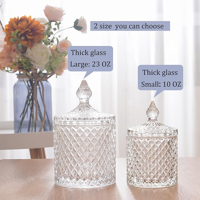 rejomiik Qtip Holder Glass Apothecary Jars with Lid Bathroom Accessories Vanity Organizers and Makeup Storage for Cotton Swabs, Balls, Pads, Floss Picks, Candy, 2 Pack Small and Large Clear