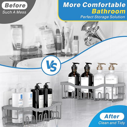 EUDELE Shower Caddy 2 Pack, Adhesive Shower Organizer for Home Decor & Kitchen Storage, No Drilling, Rustproof Stainless Steel Bathroom Shelf Organizer