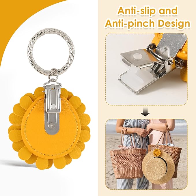2 Pack Leather Hat Clip for Travel On Bag, Travel Hat Holder for Handbag Backpacks Luggage, Outdoor Travel Accessories Hat Bag Clip (Yellow)