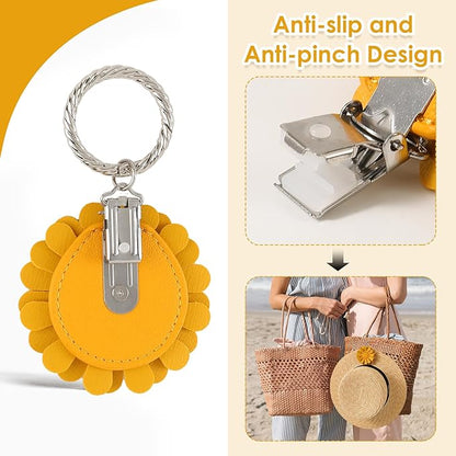 2 Pack Leather Hat Clip for Travel On Bag, Travel Hat Holder for Handbag Backpacks Luggage, Outdoor Travel Accessories Hat Bag Clip (Yellow)