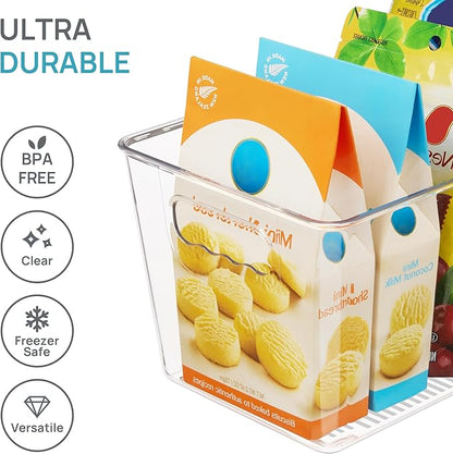 Vtopmart 6 Pack Clear Storage Bins, Pantry Cabinet Organizer Bins with Handle for Pantry Organizer and Storage, Plastic Bins for Fridge, Cabinet, Kitchen, Countertops, Cupboard, Freezer, Medium
