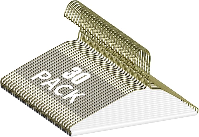30 Pcs Dry Cleaner Hangers with Tubes - 16" Wire Hangers White Tube with Strong 15 Gauge Wire Bulk for Pants Caped Suit & Strut Home or Dry Cleaners (Gold)