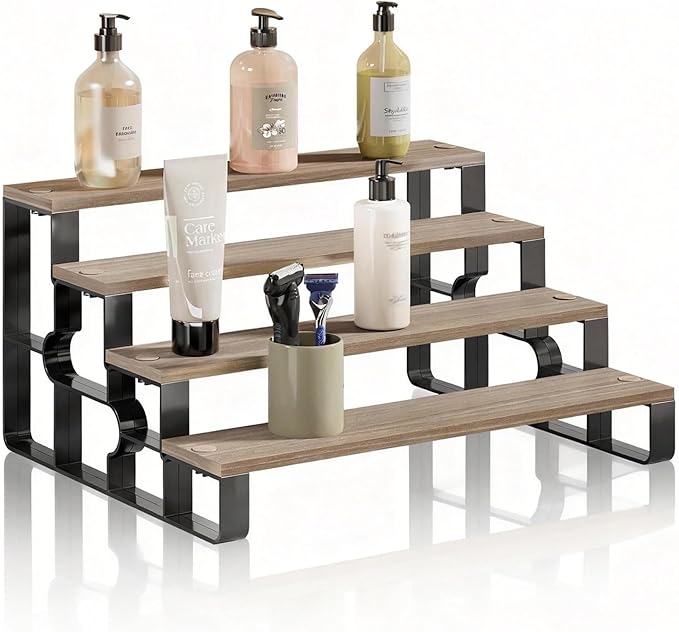 Perfume Organizer for Dresser,Cologne Organizer for Men,4 Tier Bathroom Organizer,Makeup Organizers,Wooden Display Riser Stand for Vanity,Bedroom,Dressing(Walnut-Width=14")