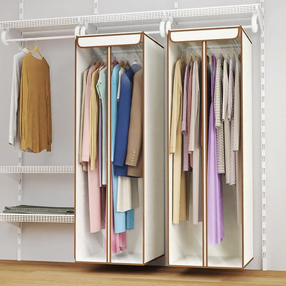 Univivi Garment Bags for Hanging Clothes, Large Clothes Storage Bags Closet Organizer with Clear Window, Premium Hanging Garment Storage Bag for Suits, Coats, Dresses, 54" (Beige)