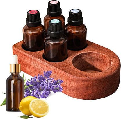 Wooden Essential Oil Holder with 5 Holes (4cmx4 & 6cmx1), Retro Desktop Display Rack for Bathroom Vanity Desk Organizer