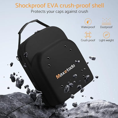 Hat Travel Storage Bag,EVA Waterproof Dustproof Crushproof Hat Box,Holds Up to 6 Baseball Caps,with Handle and Shoulder Strap,Ideal for Travel, Home Storage,and Daily Use Black