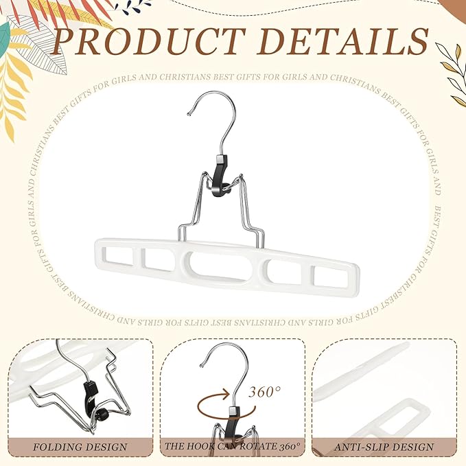 20 Pack Premium Skirt Hangers Thin Space Saving Pants Skirts Hangers Set with Clamp, Heavy Duty Locking Clasp, Multipurpose Non-Slip for Shorts, Slacks, Jeans