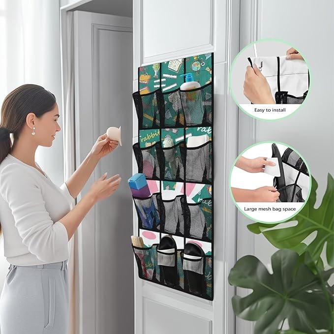 Rabbit Over the Door Shoe Organizer,12 Large Breathable Mesh Pockets,Space Saving Hanging Storage Holder,Closet Rack Hanger Hangs on Closets for Shoes,Accessories,Home Essentials