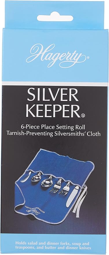 Hagerty 6-Piece Silverware Place Setting Roll – Tarnish Preventing Silver Cloth Storage for Sterling Flatware, Made in USA, Kosher Certified