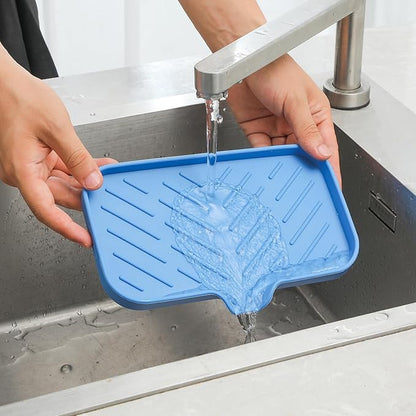 MicoYang Silicone Bathroom Soap Dishes with Drain Spout Bathroom and Kitchen Sink Organizer,Sponge Holder,Dish Soap Tray,Perfect for Dispenser,Scrubber,Bottle,Cup on Counter Lichen Blue 9.6"×5.3"