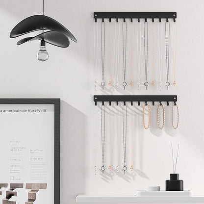 Necklace Holder Organizer Wall Mount,12 Hooks Metal Jewelry Hanger Organizer for Necklace Bracelet Chains, Black (2)