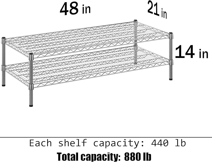 21" Deep x 48" Wide x 14" Height Wire Shelving Kit | 2-Tier | NSF Commercial Storage Rack Unit