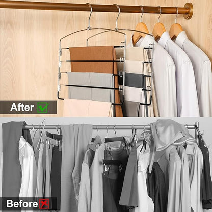 TOPIA HANGER Pant Hangers Space Saving 3 Pack Yoga Pants Leggings Hangers for Closet Non Slip 5 Tier Swing Arm Hanger Organizer for Pants Yoga Pants Leggings Trouser Jeans Slack - CT49B
