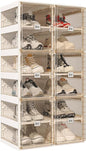 ANTBOX Foldable Shoe Rack,Shoe Organizers for Closet Plastic Shoe Storage Box For Entryway,Living Room,Large Sturdy Stackable Sneaker Cabinet Bins With Magnetic Clear Door 6 Tiers 12 Pairs