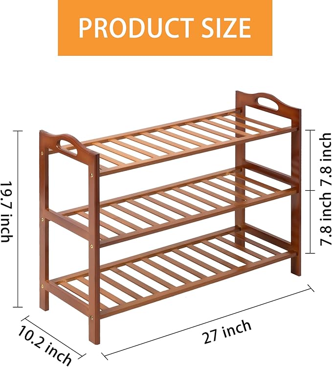 3 Tier Bamboo Shoe Rack, Shoe Shelf Shoes Rack Shoe Organizer for Closet, Entryway, Bedroom, Living Room, Front Door, Studio, Bathroom
