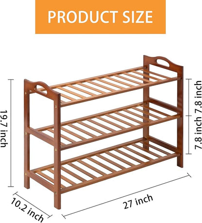 3 Tier Bamboo Shoe Rack, Shoe Shelf Shoes Rack Shoe Organizer for Closet, Entryway, Bedroom, Living Room, Front Door, Studio, Bathroom