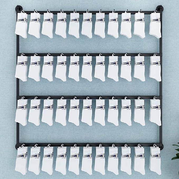 Wall-Mounted Socks Storage Organizer Display Stand, Boutique Space-Saving Hook Shelves Underwear Holder, Modern Retail Metal Frame Shelf, Multifunctional Hanging Necklace/Jewelry/Bracelet/Ring