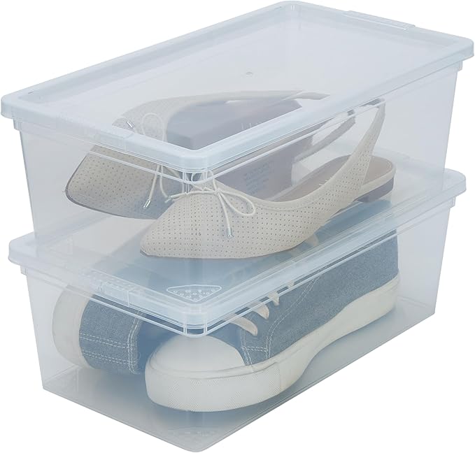 Simplify Storage Bins with Lids | Dimensions: 13.23"x 7.5"x 4.5" |6 Pack| Stackable | Nestable Bins | Great for Clothing | Books | Household Items | Shoes | Home Organization | Clear.