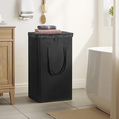 WOWLIVE 100L Laundry Hamper with Lid, Large Foldbale Laundry Basket with 2 Removable Bags and Handles, Tall Collapsible Dirty Clothes Hamper for Laundry Room, Bathroom, Dorm (Black)