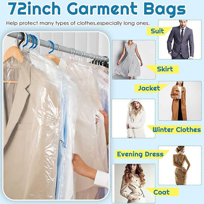 80 Pieces 72 Inch Clear Plastic Garment Bags for Hanging Clothes Dry Cleaner Bags Bulk for Long Dress Dry Cleaning Bags Dust Clothing Cover for Travel Launderette Alterations Shop Gowns