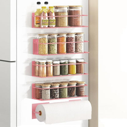 Magnetic Spice Rack For Refrigerator Magnetic Fridge Shelf For Kitchen Spice Organizer Magnetic Shelf For Fridge Space Saving Pink 4 Pack With Magnetic Paper Towel Holder