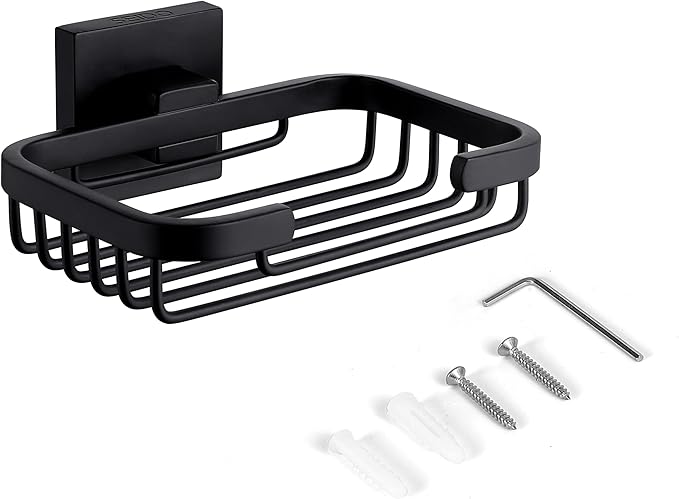 SEIDO Matte Black Soap Dish for Shower Wall, Black Bar Soap Holder for Bathroom & Kitchen, 304 Stainless Steel Wall Mount Soap Dish Holder, 4.8" L x 3.2" W Internal