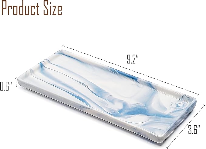 9.2" Porcelain Small Bathroom Tray, Ceramic Countertop and Vanity Tray for Cosmetics, Perfume, Jewelry, Candle - Soap Tray for Kitchen Counter (Blue)