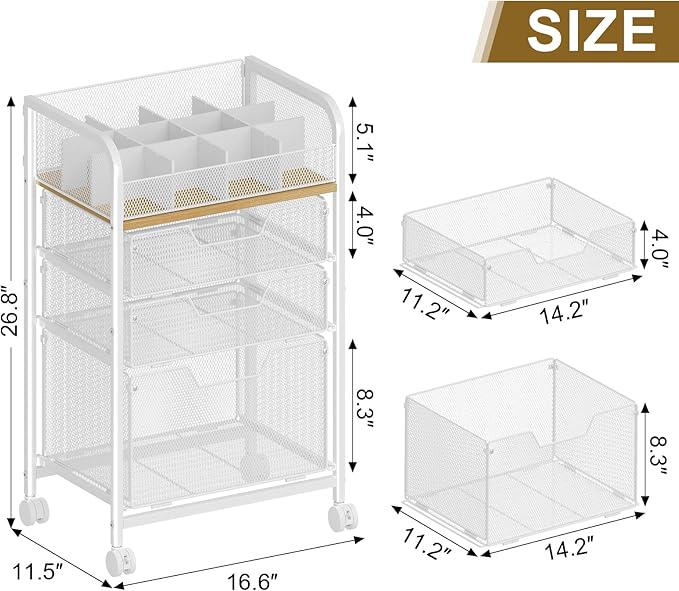 Jakyitvi Makeup Cart Organizer with 3 Drawers, Under Desk Storage Drawers,Floor Skincare & Makeup Organizer, Vanity Storage for Cosmetics, Nail Polish, Perfume, Makeup Brushes, Hair Tools, White