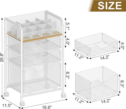 Jakyitvi Makeup Cart Organizer with 3 Drawers, Under Desk Storage Drawers,Floor Skincare & Makeup Organizer, Vanity Storage for Cosmetics, Nail Polish, Perfume, Makeup Brushes, Hair Tools, White