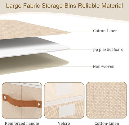 Cloth Storage Boxes, Storage Bins with Lids, 10.2 x 7.8 x 6.7 Inch Closet Organizers for Shelves Bedroom Office Organization, Beige, 5-Pack