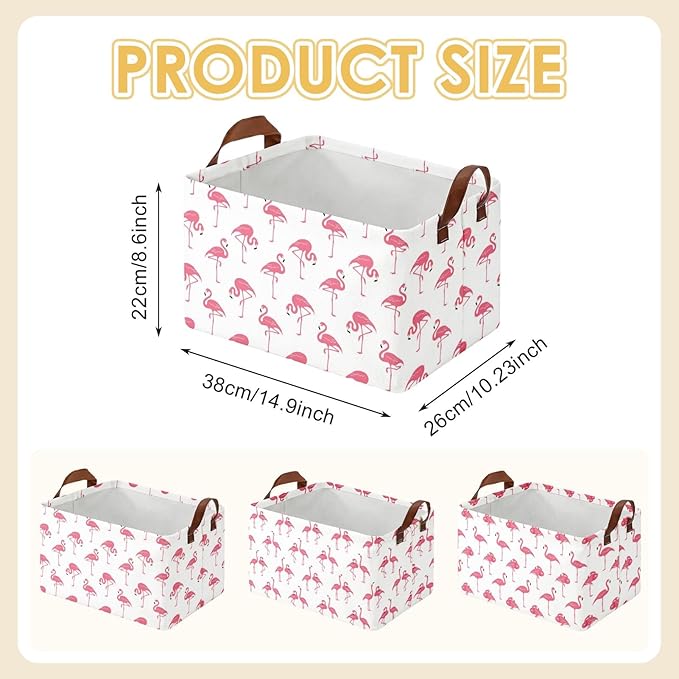 3 Pack Flamingo Storage Baskets for Gifts Summer Flamingo Empty Large Collapsible Toy Storage Bins Box Tropical Canvas Baskets Organizer with Handles Nursery Decor Laundry Basket for Shelves Closet