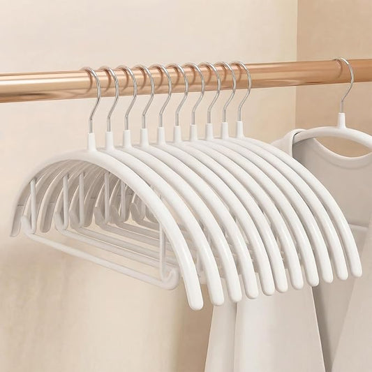 20 Pack Non Slip PVC Coating Metal Clothes Hangers No Shoulder Bump,Built-in Shoulder Hook and Bottom Rod,Suitable for Sweaters,Suits,Shirts,Skirt,Jackets (White, 20 Pack)