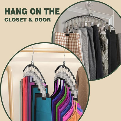 2 PCS Leggings Organizer for Closet Hanging, 360° Swivel Hook Trouser Hangers with 30 Clips Holds 30pcs Shorts/Skirts/Hats, Space Saving Pants Hangers, Closet Organizers and Storage