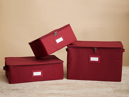 Platter Serveware Storage Box - Durable Polyester, Dual Zippers, Carrying Handles, ID Window, Kitchen Storage, Scarlett Red