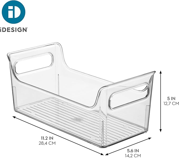 iDesign Condiment Organizer for Fridge - Plastic Fridge Organizer Bins with Handles, Set of 2, Clear