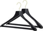 MAWA by Reston Lloyd, European Wooden Hanger, Beech Wood Body Form Hanger with Wide Supportive Shoulders, Rotating Gold Hook, Black Finish, for Shirts, Blazers, Pants, Dress Clothes Hanger, Set of 2