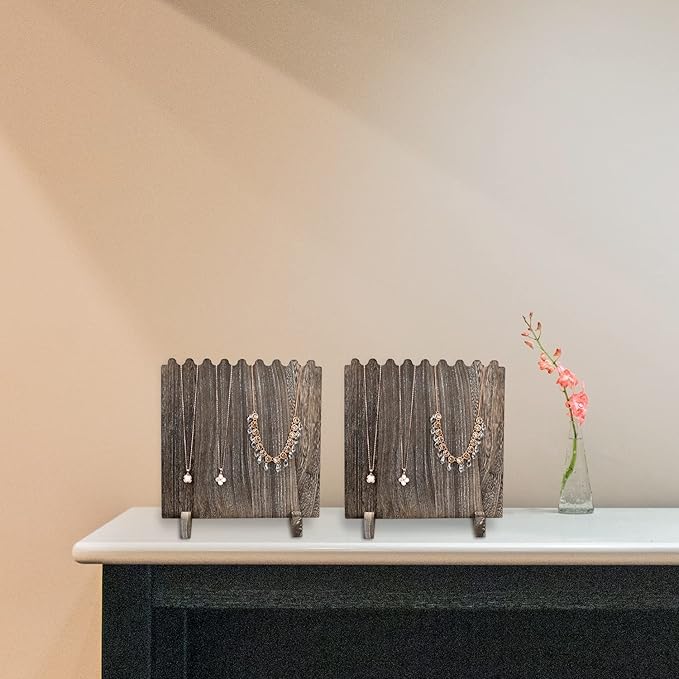 Ikee Design Set of 2 Wood Necklace Jewelry Display Stand for 8 Necklaces, Necklace Display Holder Organizer, Coffee Color