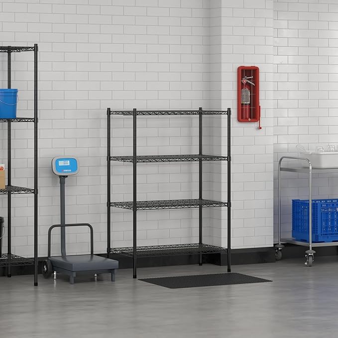 Commercial NSF Listed Black Epoxy Stationary Wire Shelving Kit 21" x 36" x 54", with 4 Shelves Perfect for Warehouse, Walk-in Refrigerator, Freezer, Grocery Store, Restaurant, Dishroom